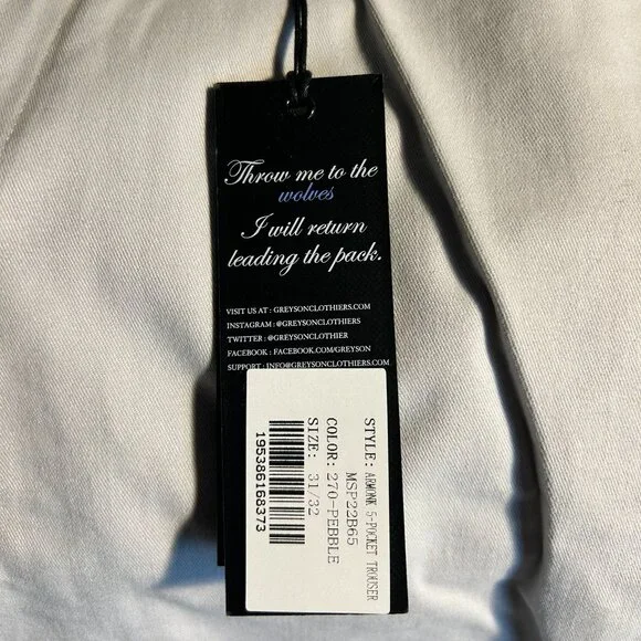 Greyson Armonk 5-Pocket Trouser Pants - Size 31/32 - Pebble - Picture 3 of 5